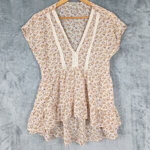 Womens Top Large Floral Babydoll Ruffle Dainty Feminine Girly Lace‎ Sheer Fairy